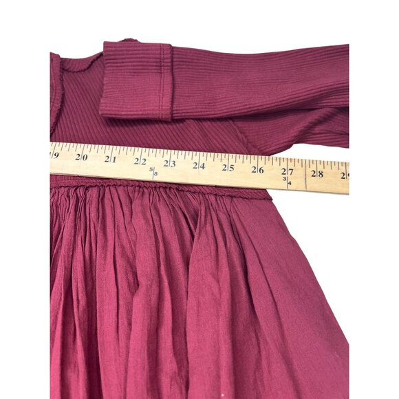 Free People We The Free Lyrical Flowy Tunic Top Ribbed Sleeves Burgundy Size S - Picture 9 of 15